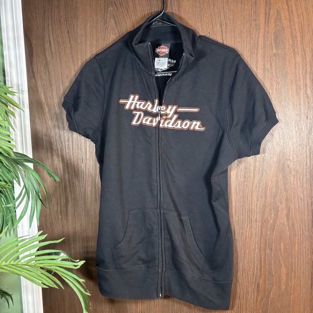 Harley-Davidson Women's Black Short Sleeve Full Zip Sweatshirt Jacket Size L